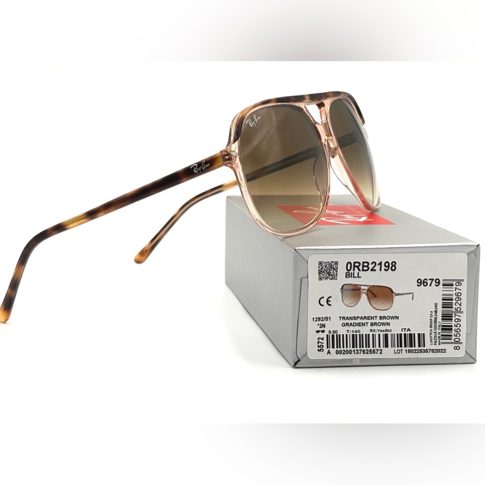 RAY-BAN BILL SQUARE SUNGLASSES TRANSPARENT BROWN GRADIENT RB2198 60-14-140 260 - Picture 12 of 12